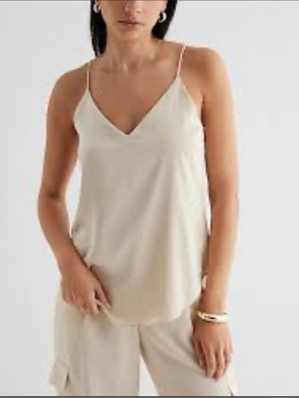 Express Ivory V-Neck Satin Cami with Spaghetti Straps